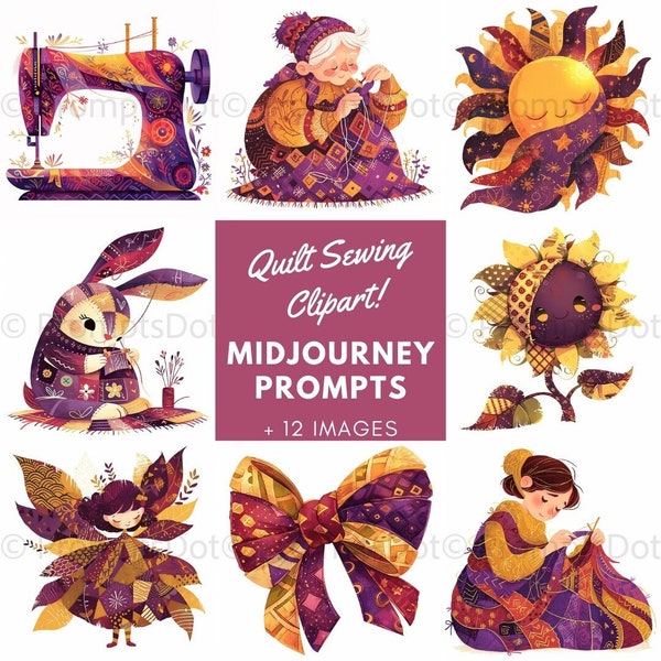 Midjourney Prompts for Sewing Clipart Creation, Midjourney Prompts Sewing Art, Quilt Characters Prompts, Midjourney Cartoon, Commercial Use