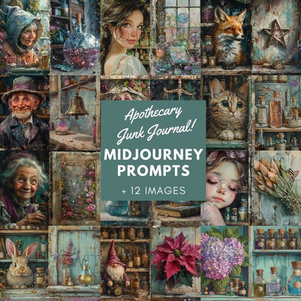 Midjourney Prompts for Vintage Apothecary Junk Journal Pages Creation, Apothecary Digital, Junk Journal Pages Prompts, AI Art, Best Prompts