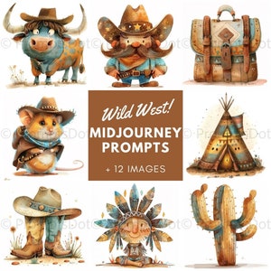 Midjourney Prompts for Nursery Wild West Clipart Creation, Newborn Clipart, Midjourney Prompts, Cute Cowboy Clipart, Instant Download