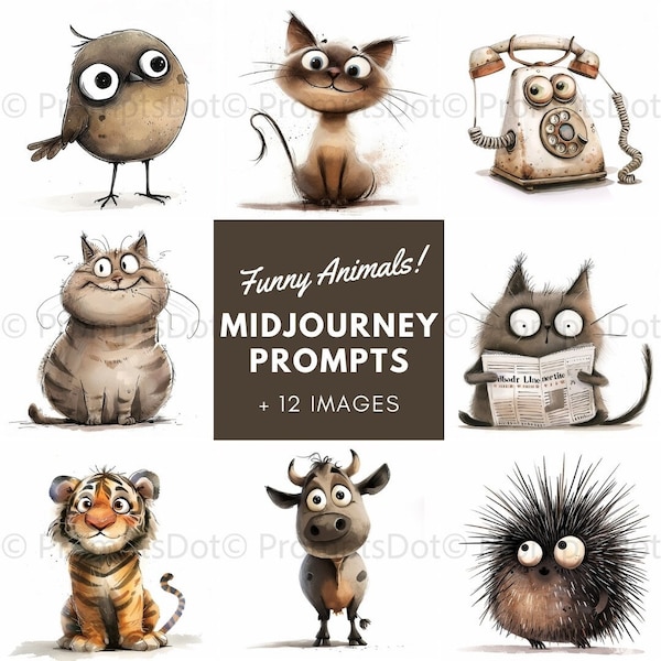 Midjourney Prompts for Funny Dog Clipart Creation, Funny Cat Clipart, Animal Prompts, Birds Prompts, Best Midjourney Prompts, Customizable