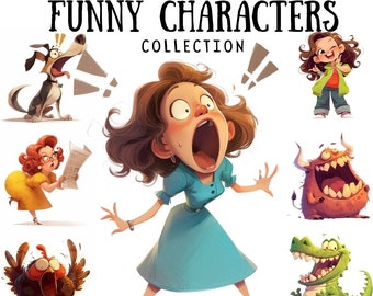 Clipart de personajes divertidos: Paquete PNG de animales extravagantes (descarga digital)