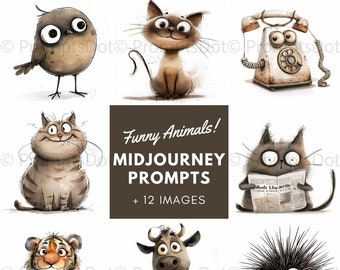 Midjourney Prompts for Funny Dog Clipart Creation, Funny Cat Clipart, Animal Prompts, Birds Prompts, Best Midjourney Prompts, Customizable