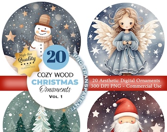 Christmas Ornament PNG Set: Cozy Wood Designs (Digital Download)