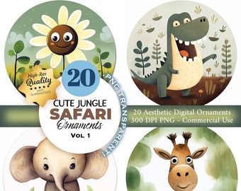 Safari Tier Aufkleber, Clipart PNG, Ornament Designs (Digitaler Download)