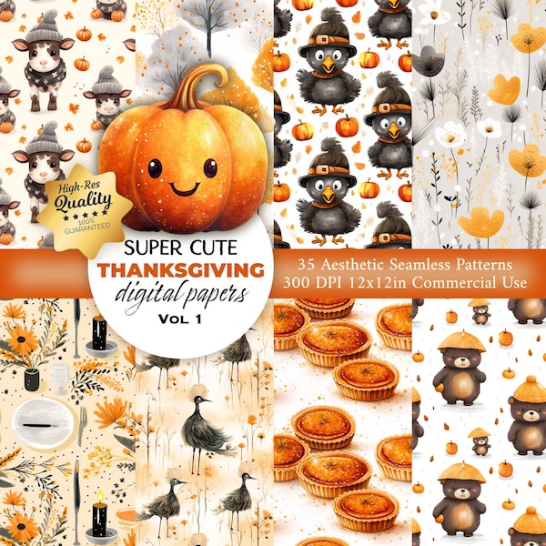 35 Thanksgiving Pattern - Thanksgiving Seamless Pattern - Autumn Digital Paper - Fall - Repeating Pattern For Fabric, Wrapping, Scrapbooking