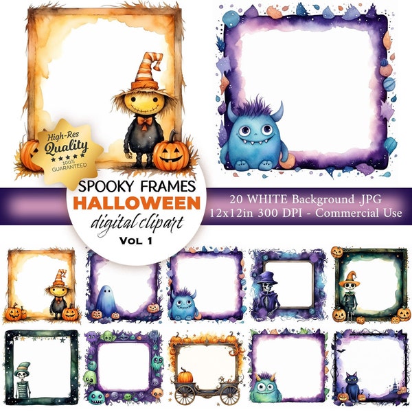 20 Halloween Clipart, Bulletin Board Decor, Halloween Card Art, Halloween Frames, Halloween Paper Craft, Scrapbooking Art, Instant Download