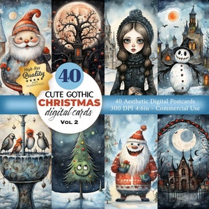40 Gothic Weihnachtspostkarten und Poster Set, Gothic Weihnachtskarten Digital, Spooky Weihnachtspostkarte, Weihnachten Digital, Instant Download