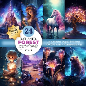 24 Zauberwald Postkarten, Fantasy Postkarte druckbar, Magische digitale Karte, Postkarten Set, druckbare Kunst, Sofort Download, kommerzielle Nutzung