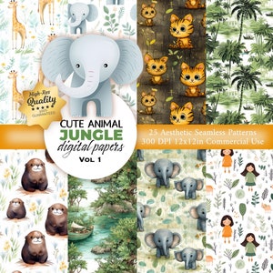 25 Tier Muster - Dschungel nahtlose Muster - Safari Tier digitales Papier, wiederholendes Muster für Stoff, Verpackung, Scrapbooking, Kartenherstellung