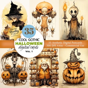 35 Halloween Postkarten, Halloween Postkarte druckbar, Halloween digitale Karten, Postkarten Set, druckbare Kunst, sofortiger Download, kommerzielle Nutzung