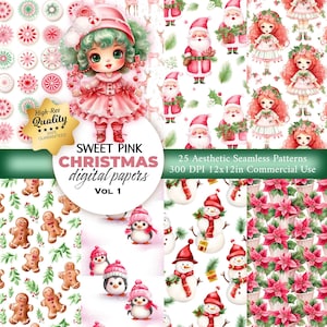 25 Weihnachtsmuster - Rosa Weihnachten Nahtloses Muster - Digitales Papier - sich wiederholendes Muster Für Stoff, Verpackung, Scrapbooking, Kartenherstellung