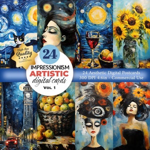 24 moderne Postkarten Poster, Impressionismus Kunst, impressionistische digitale Karten, Poster Set, druckbare Kunst, sofortiger Download, kommerzielle Nutzung