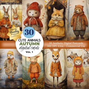 30 Herbst Postkarten Set, Herbst Poster, Tiere im Herbst Postkarte druckbare, Herbst digitale Karten, Herbst Karten, Herbst Kunst, sofortiger Download