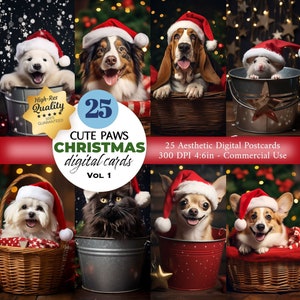 25 cartes postales de Noël, carte postale de Noël imprimable, cartes numériques pour chiens, ensemble de cartes postales pour animaux, imprimable, téléchargement instantané, utilisation commerciale
