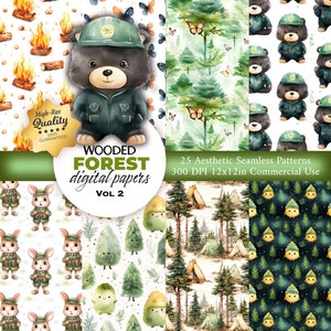 25 Wald Muster - Tier nahtlose Muster - Bär digitales Papier, Wald sich wiederholendes Muster für Stoff, Verpackung, Scrapbooking, Kartenherstellung