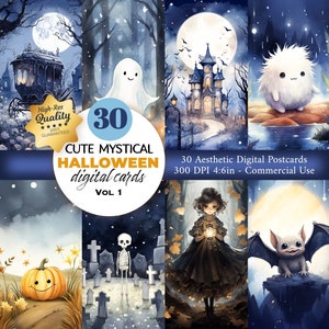 30 Halloween Postkarten, Halloween Postkarte druckbar, Gothic digitale Karten, Postkarten Set, druckbare Kunst, Sofort Download, kommerzielle Nutzung