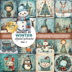 Vintage kerst afdrukbaar, ephemera voor junk journals, afbeeldingen voor het decoreren van journalingkaarten, scrapbooking supply, INSTANT download