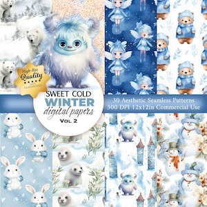 30 Patrón de invierno - Patrón sin costuras de invierno de nieve - Papel digital de invierno - Patrón repetido para tela, envoltura, scrapbooking, fabricación de tarjetas