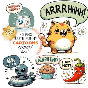 40 Funny Clipart with Text, Funny Phrases PNG, Funny Cartoon Clipart, Cute Text Clipart, T-shirt Designs, Funny Stickers, Sublimation PNG