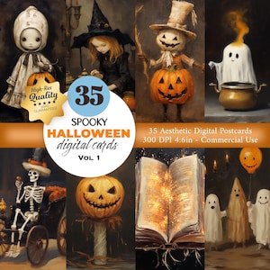 35 Leinwand Halloween Postkarten, Halloween druckbare Halloween Karten, Postkarten Set, druckbare Kunst, sofortiger Download, kommerzielle Nutzung