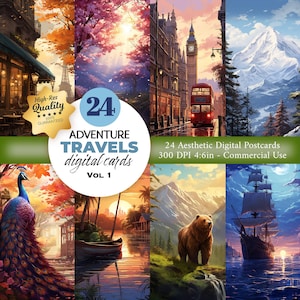 24 Landschaft Postkarte und Poster Set, druckbare Postkarte, Poster Digital, Postkarten Set, druckbare Kunst, Sofort Download, kommerzielle Nutzung
