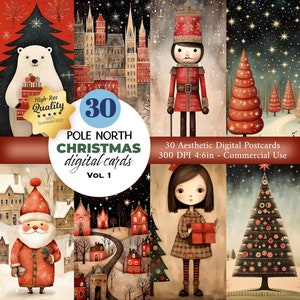 30 Postales de Navidad, Postal de Navidad Imprimible, Tarjetas Digitales de Navidad, Polo Norte, Arte Imprimible, Descarga Instantánea, Uso Comercial