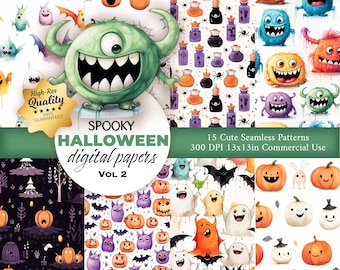 15 Halloween Pattern - Seamless Pattern - Commercial Use - Halloween Digital Paper - Repeating Pattern For Fabric, Wrapping, Scrapbooking
