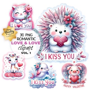 30 Valentinstag Clipart, Valentinstag Aquarell, Valentinstag Aufkleber, Valentinstag PNG, Liebe XOXO, Be Mine Png, Sublimationsdesign, digitaler Download