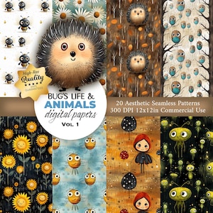 20 Tier Muster - Wald nahtlose Muster - Käfer Tier digitales Papier - wiederholendes Muster für Stoff, Verpackung, Scrapbooking, Kartenherstellung