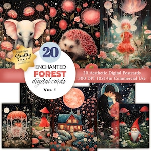 20 Enchanted Forest digitale ansichtkaarten, ansichtkaart afdrukbaar, bloemenfee afdrukbare digitale kunst - Forest digitale posters - Instant Download