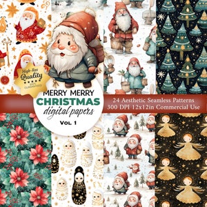 24 kerstafdrukbare papieren - naadloos patroon - kerst digitaal papier - herhalend patroon voor stof, inwikkeling, Instant Download kunst