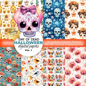 30 jours de motif mort, motif sans couture de crânes, papier numérique d’Halloween, motif répétitif pour tissu, scrapbooking, fabrication de cartes, numérique