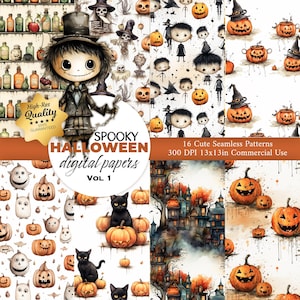16 Halloween Muster - Nahtloses Muster - Kommerzielle Nutzung - Halloween Digitales Papier - Sich wiederholendes Muster Für Stoff, Verpackung, Scrapbooking