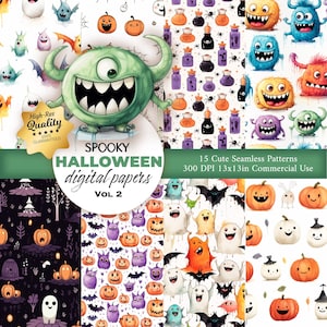15 Halloween Pattern - Seamless Pattern - Commercial Use - Halloween Digital Paper - Repeating Pattern For Fabric, Wrapping, Scrapbooking