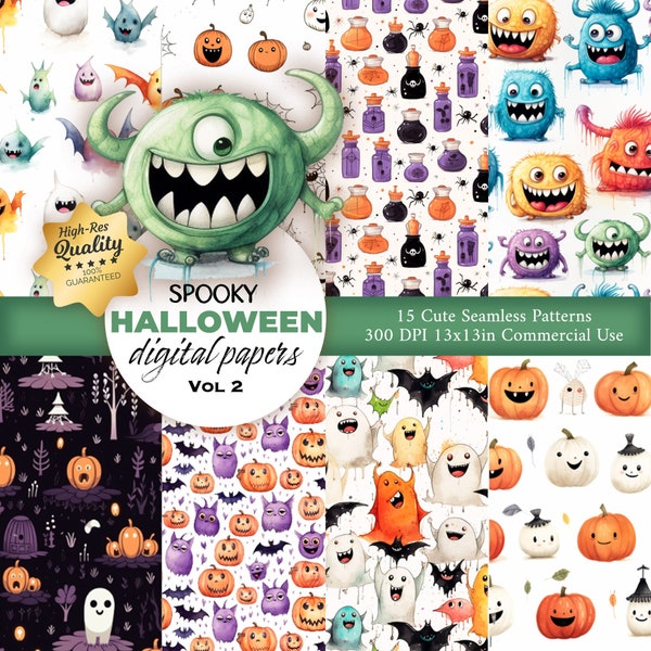 15 Halloween Pattern - Seamless Pattern - Commercial Use - Halloween Digital Paper - Repeating Pattern For Fabric, Wrapping, Scrapbooking