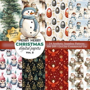 24 Schneemann Santa Weihnachten Digitale Papiere - Nahtloses Muster - Druckbare Papiere - Sich wiederholendes Muster Für Stoff, Verpackung - Kommerzielle Nutzung