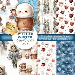 30 Patrón de invierno - Patrón sin costuras de invierno de nieve - Papel digital de invierno - Patrón repetido para tela, envoltura, scrapbooking, fabricación de tarjetas