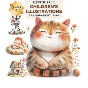 30 niedliche Kinderzimmer-Clipart, minimalistische Clipart, Kinderbuch Clipart, Tiere, Tiger, Gnom, Hase, Fee, Elfe, Kinderzimmer Sublimation, PNG