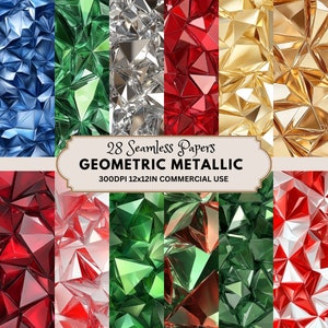 Patrón geométrico de triángulos metálicos sin costuras: Papeles digitales navideños (Descarga digital)