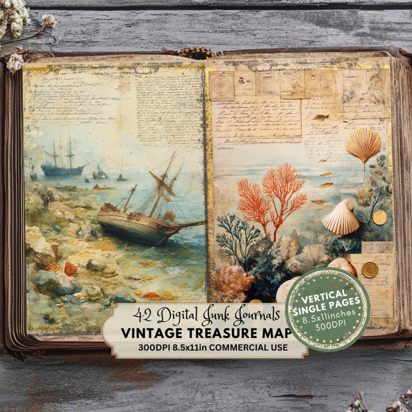 Treasure Map Junk Journal Kit: Vintage Pirate Ephemera, Nautical ...