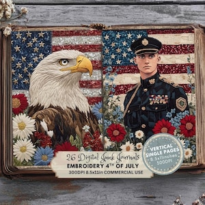 4th of July Junk Journal Kit: Vintage Patriotic Ephemera, Flag Printable Pages Collage Style (Digital Download)