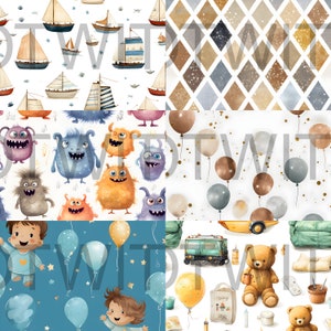 20 Baby Boy Nursery Room Printable Paper, Seamless Pattern, Digital ...