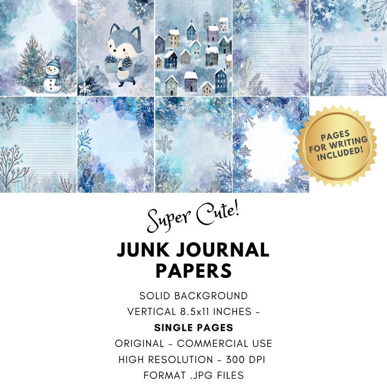 Winter Wonderland Junk Journal Kit: Blue Christmas Digital Scrapbook ...