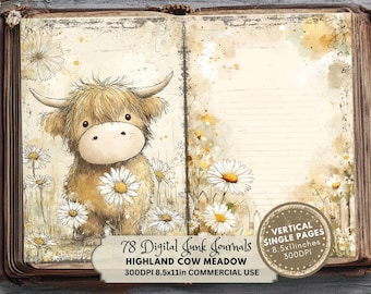 Highland Cow Junk Journal Kit: Farmhouse Ephemera, Rustic Printable Pages (Digital Download 8.5x11in)