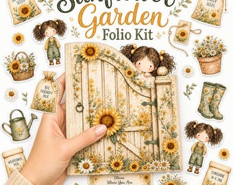Sunflower Folio Kit, Garden Ephemera Printable, Rustic Floral Fussy Cuts, Tags & Cards (Digital Download)