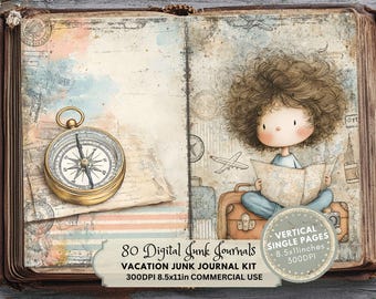 Retro Travel Junk Journal Kit: Printable Ephemera, Scrapbook Printable Pages (Digital Download)