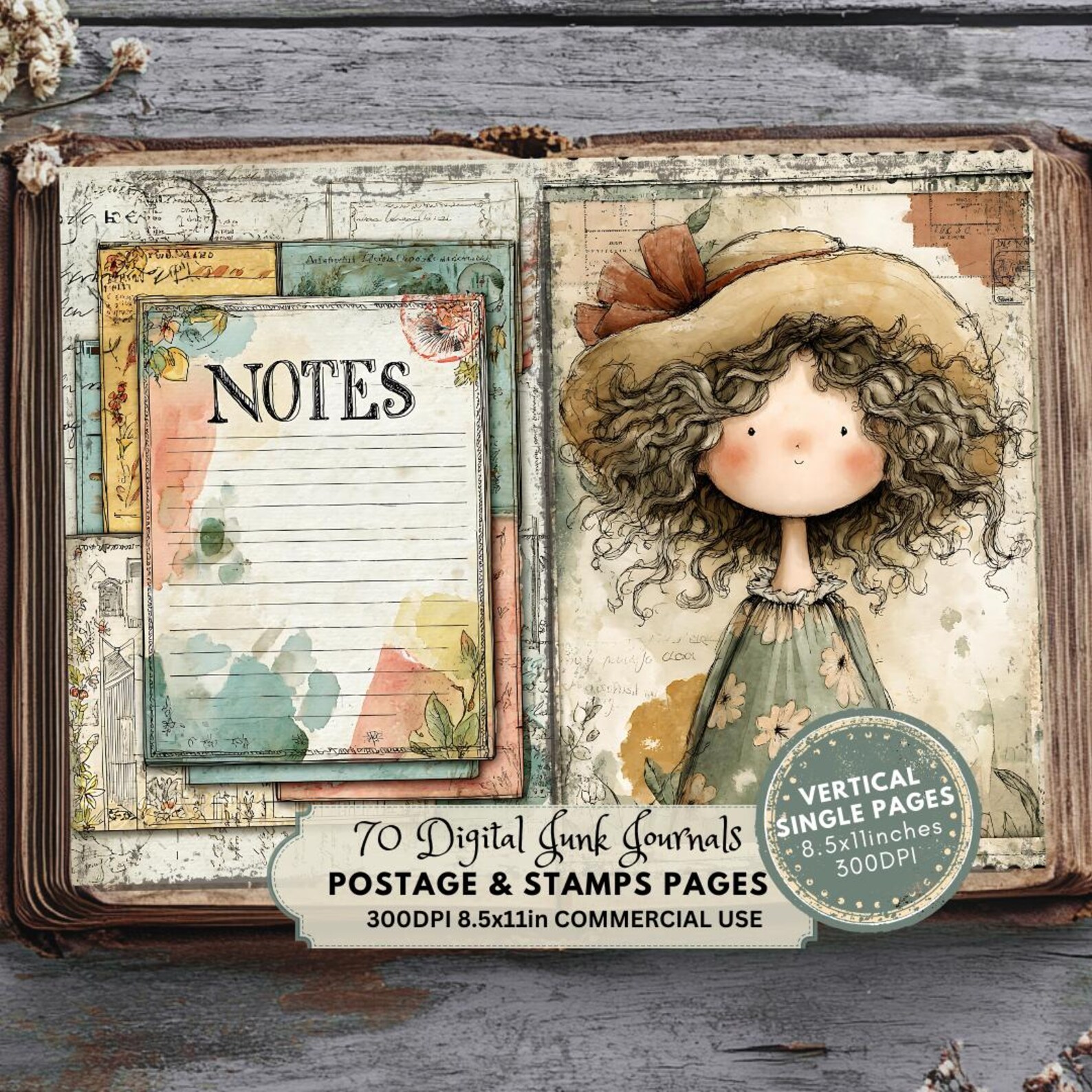 Postage Junk Journal Pages: Vintage Stamps Ephemera Printable Collage ...