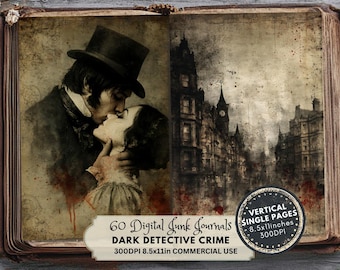 Dark Detective Junk Journal Kit: Vintage Crime Ephemera Pages (digital nedladdning)