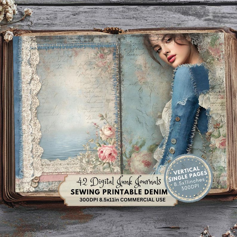 Sewing Junk Journal Printable: Vintage Denim Ephemera (digital Download ...