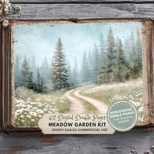 Meadow Garden Junk Journal Kit: Floral Ephemera, Scrapbook Pages (Digital Download 11x8.5 inches JPGs)